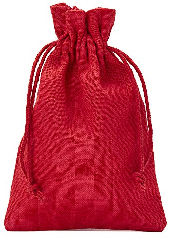 | 6 Baumwollsäckchen, Zertifiziert, Stoffbeutel in Größe 20x12 cm mit Baumwollkordel, Geschenksäckchen, Adventskalender, Ostern, Weihnachten (Rot)