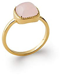 Tata Gisèle Bague en Plaqué Or et Pierre Quartz Rose - Carré 11 mm - Sachet Cadeau Velours Offert