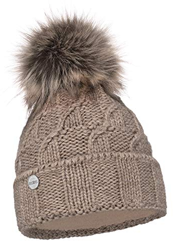 ELIMELI Damen Winter Mütze warme Strickmütze Wintermütze mit Bommel Slouch Strick Beanie Damen Bommelmütze für Winter Hergestellt in EU Farbenauswahl 17528 (Cappuccino)