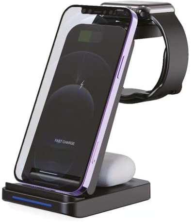 EURO MARKETING MANUFACTURING 3 in 1 Wireless Charger - Base di ricarica USB pieghevole