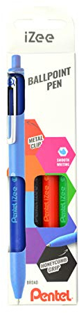Pentel BX470-4 Kugelschreiber IZee, Druckmechanik, Metallclip, 1.0 mm Strichstärke, 4er Set: Schwarz, Rot, Blau, Grün