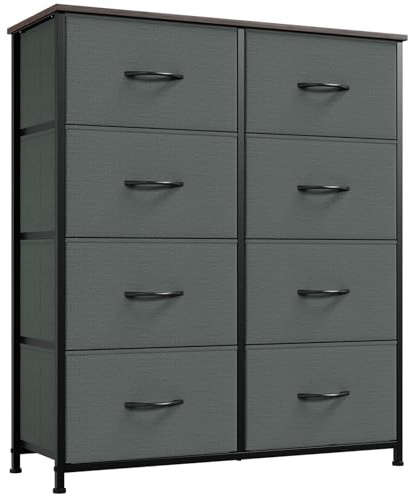 Somdot Kommode mit 8 Stoffschubladen, Schlafzimmer, Kohlegrau | Stoffkommode, Komodenschrank, Großem Stauraum, Metallrahmen, Holzwerkstoffoberplatte, Wohnzimmer, 30T x 80B x 93H