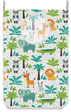 Mnsruu Großer Wäschesammler zum Aufhängen, für Schlafzimmer, Kinderzimmer, Wohnheim, Tür, Schrank, Wilde Dschungel, Tiere, Löwe, Giraffe, Elefant, Wäschesack, faltbar, Wäschekorb
