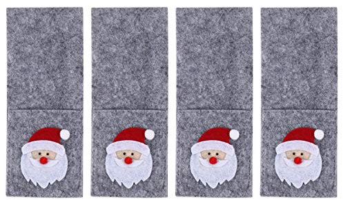 Amosfun 4Pcs Christmas Flatware Silverware Holders Knife Fork Chopsticks Bags Cutlery Pouches Utensil Organizers Santa Claus Pattern for Xmas Party Dinner Table Decorations