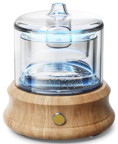 Glass Essential Oil Diffuser Humidifier, [Plastic Free] Glass Reservoir Natural Wood Base, Ultrasonic Cool Mist Aroma Diffusers Auto-Off 7 Color Light for Home Office Bedroom Room Mom Wife Gift 80ML