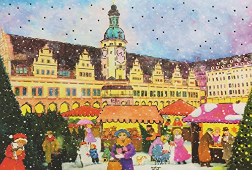 Weihnachtskarte Leipzig Sachsen Weihnachten Grußkarten Goldprägung Kunstkarte Retro Nostalgie Vintage