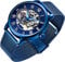 Tiong Skelett Uhr Herren römische Ziffer Steampunk Mechanische Uhr Handaufzug Herrenuhr Geschenke zu Weihnachten(Blau)