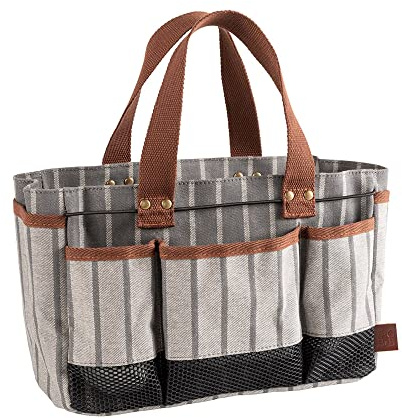 Sophie Conran Burgon & Ball Gartenwerkzeug-Aufbewahrungstasche mit 8 Taschen, gestreift, Grau