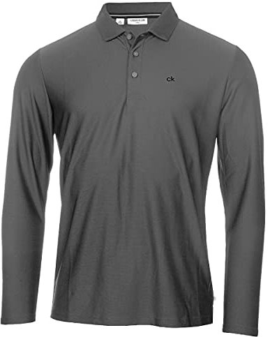 Calvin Klein Mens Long Sleeve Central Polo Shirt - Charcoal - XL