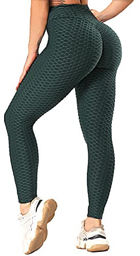 RIOJOY Damen Push Up Leggings - High Waist Anti Cellulite Leggins Scrunch Butt Po Lifting Sporthose Yogahose, Dunkelgrün S