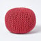EXQUIZIT HOME Gestrickter runder Sitzhocker, Fußhocker, Ottomane, groß, 100 % Baumwolle, grob, marokkanisch, 50 cm, Rot
