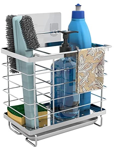 INTIRILIFE Práctico Estante para Fregadero, cesto de Limpieza, Soporte de baño en Plata para Guardar y organizar Materiales de Limpieza y Utensilios de Cocina.