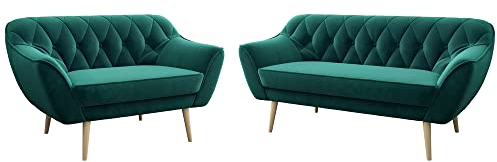 MKS MEBLE Sofa Grün - Moderne Sofa Set 3+2 - Skandinavische Deko Polstersofa - Pirs Zwei Loungesofas - Fünf Personen Dunkelgrün