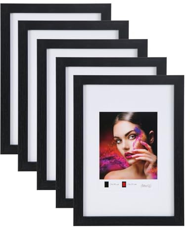 IDEAL TREND 2er 3er 5er Set Holz Bilderrahmen Lifestyle Plexi Foto Rahmen Collage Wanddeko Poster HR-25: Farbe: 5er Pack Schwarz | Format: 50x70
