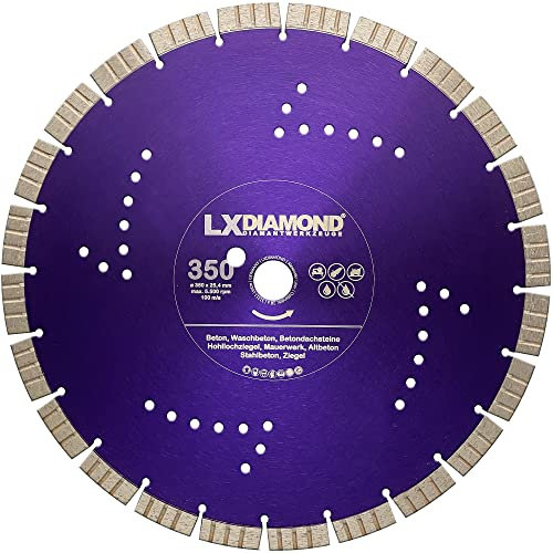 LXDIAMOND Diamant-Trennscheibe 350mm x 25,4mm - Segmente 15mm - passend für Beton Stahlbeton Waschbeton Universal - Diamantscheibe für Trennjäger 350 mm - in Premium Qualität