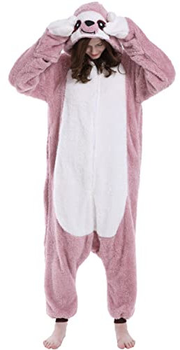 DarkCom Unisex Adulto Animale Onesie Bradipo Rosa Cosplay Onesie Halloween Carnevale Costume per Uomo Donna M