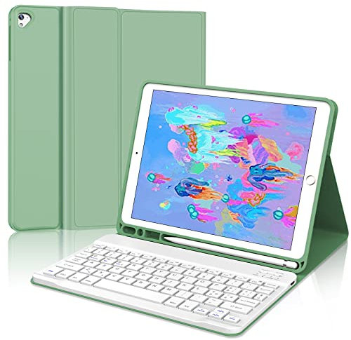 JADEMALL Custodia con Tastiera per iPad 9.7, iPad 6a/5a Generazione 2018/2017, iPad Air 2/1 2014/2013, Pro 9.7, Cover con Tastiera Bluetooth Magnetica Staccabile, Verde Chiaro