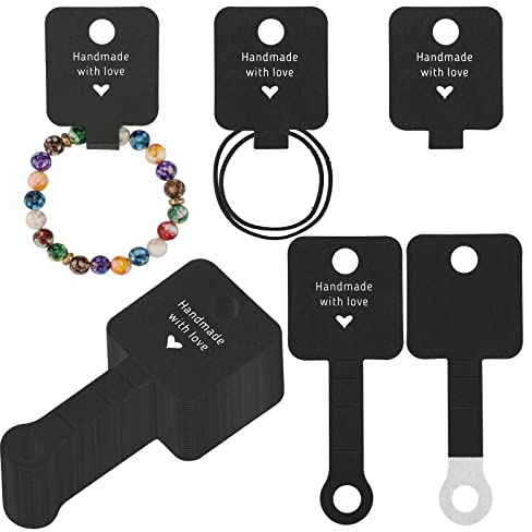 G2PLUS Selbstklebende Armbänder Displaykarten, Schwarz Halsketten Display Karten, 100 Stück Schlüsselanhänger Ohrringe Display-Karten, 10x 4cm Kraftpapier Display-Karten für Haarclips, Schmuck