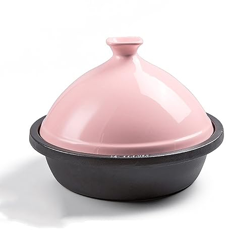 WYBZDA Fonte Marocaine Tajine Induction Antiadhésif émaillé Casserole Céramique Plat Tajine Cocotte for Cuisson Casserole De Ragoût avec Un Couvercle(Pink)