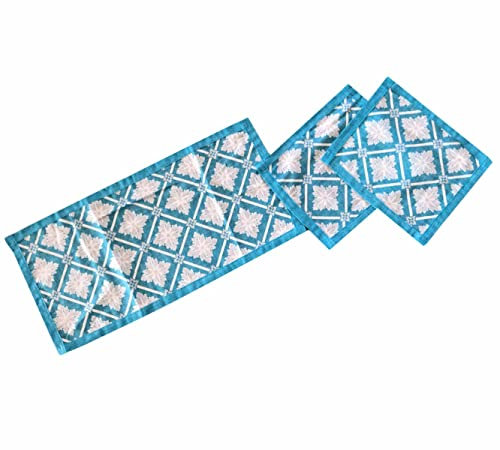 Russo Tessuti Tris Centri Centrini Runner Tavola Sveva Mandala Medaglioni -14 Turchese