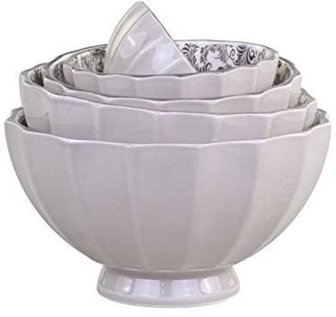 Chic Antique Set 5-teilig Schüssel Bowl Müssli-Schale Desertschale Arés Dippschalen Porzellan mit Muster in Mokka, von H4,5/Ø8 cm bis H9/D15,5 cm