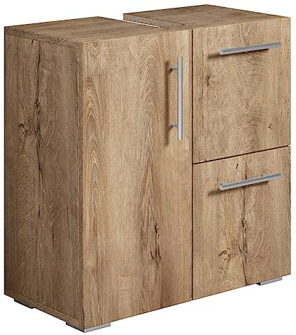 Badezimmer Badmöbel Mars - Braun Eiche - Unterschrank Badmöbelset Badschrank Schrank Waschbeckenunterschrank