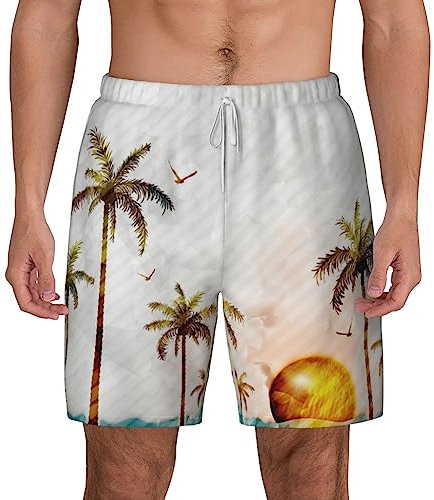 Palm Trees Sunset - Costume da bagno da uomo, ad asciugatura rapida, con fodera in rete, bianco, S