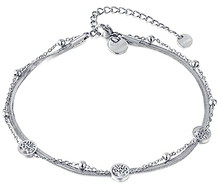 VICKWOOD Lebensbaum Armband Damen Fußkettchen Edelstahl bis 30cm 18K Vergoldung Wasserfest Gold/RoseGold/Silber Geschenk für Frauen