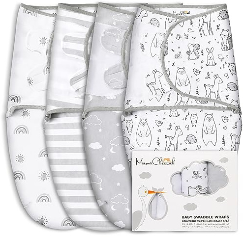 Mama Cheetah Preemie Swaddle Sack, Organic Swaddle Sleep Sacks for Preemies, Preemie Swaddling Blanket Wrap, Easy Swaddles for Premature Baby Boy Girl 4-7 lbs, Newborn Essentials, 4-Pack, Grey | Infant Swaddle Sleep Sack, GOTS & OEKO-TEX Certified Swaddling Wrap 3-6 Month, Boy Girl Baby Essential, 4-Pack, Mama Cheetah