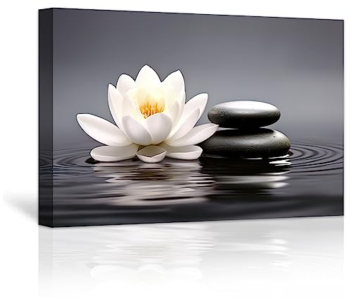 LZIMU Zen Bild auf Leinwand Lotusblumen Steine auf Wasser Bilder Leinwand Badezimmer Spa Kunstwerk für Yoga Meditationsraum spirituelle Geschenke (2, 30.00x45.00cms)
