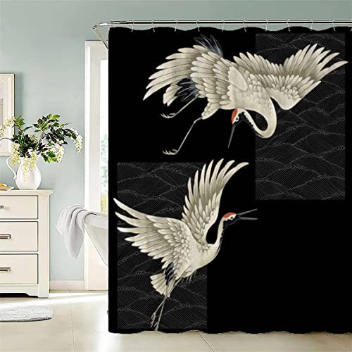 IHIPPO Duschvorhang 180x200 Japanischen Stil, Anti-Bakteriell Duschvorhang Japanischer Schwer Stoff Polyester Badezimmer Duschvorhang Textil Waschbar Anti-schimmel Bad Vorhäng