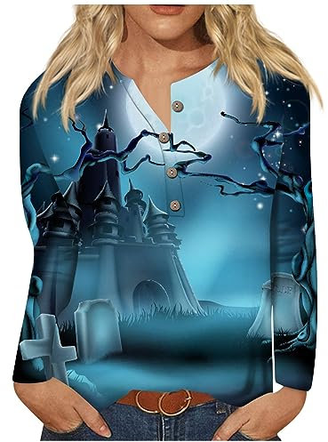 Hoodie Decke Pullover Women Rundhals Pullover Luftiges Mehrfarbig Kurze Langärmliges Hallowee Hemdbluse Damen Lustige Dicke Mit Knöpfen Sport Lockere Himmelblau