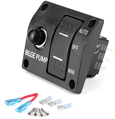 mumisuto Pannello Interruttori Pompa di Sentina a 3 Vie, Automatico/Spento/Manuale Interruttore Pompa sentina 12v /24v con Indicatore LED per Il Controllo delle Pompe di sentina in Corrente Continua