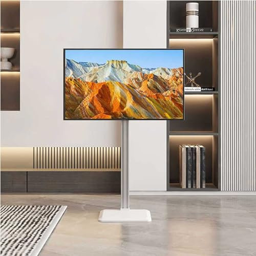 THEGA LCD TV Frame Floor Stand - Universal TV Floor Stand For 37 To 65 Inch Screen, TV Stand With White Metal Base, Aluminum Rail Support TV Mount, Perfect For Corner And Bedroom
