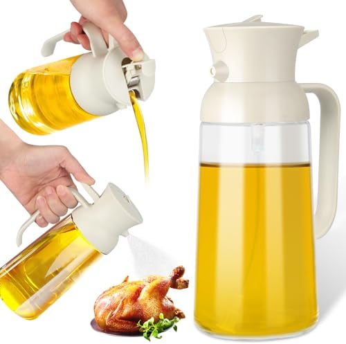 MOCOBO Oil Spray Bottle, Oil Dispenser and Vinegar Sprayer with 3 Replaceable Nozzle 16.9oz/500ml Glass Cooking Oil Preparation Dispensers (Oil Sprayer2-1 500ml)