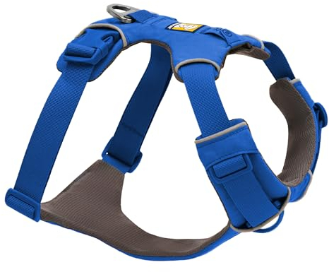 Ruffwear Front Range Hundegeschirr, reflektierendes Y-Geschirr, verstellbares, bequem gepolstertes Alltagsgeschirr für Spaziergänge und Hunderennen, 2 Leinenbefestigungen und V-Ring, Blue Pool S