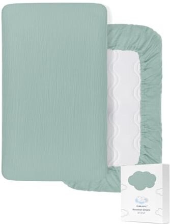 ZURLEFY 46B-05 Stubenwagen-Matratzenlaken, Musselin, 81,3 x 40,6 cm, für rechteckig, oval, Sanduhr-Matratze, Babykörbchen, Hellblau