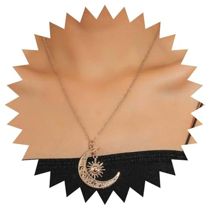 Inilbran Boho Mond Sonne Anhänger Halskette Vintage Mondsichel Choker Halskette Gold Mond Sunburst Kette Halskette Mond Sonne Halskette Schmuck Für Frauen Und Mädchen