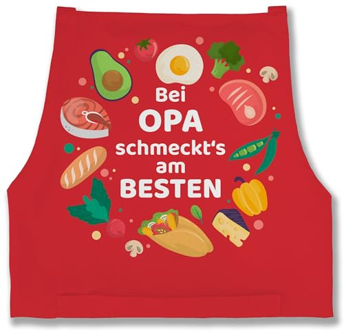 Shirtracer Schürze - Kochschürze Herren 1 - Bei Opa schmeckts am besten - Opi Geschenk - 85x69 - Rot - lustige geschenke für köche weihnachtsgeschenke schmeckt schürzen witzige männergeschenke