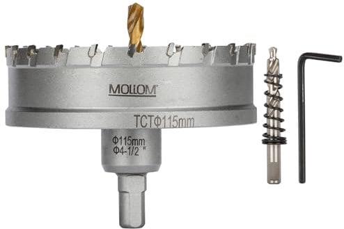 Mollom (115mm | 4-1/2) Sierra de Corona de T.C.T Carburo Broca con 2 Brocas,Punta de carburo de tungsteno para Metal Duro,Acero,Hierro,Cobre,Madear,Latón,Plástico