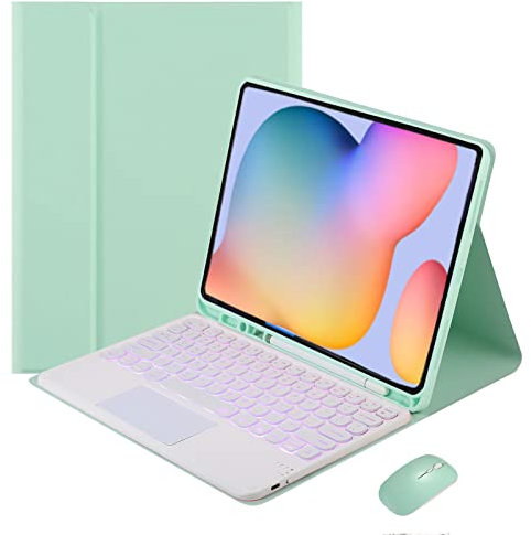 VLEAQC Étui avec Clavier rétroéclairé pour Samsung Galaxy Tab A8 10,5 2022 (SM-X200/X205/X207), Clavier et Souris Bluetooth Amovibles, Housse de Protection légère pour Tablette,Vert
