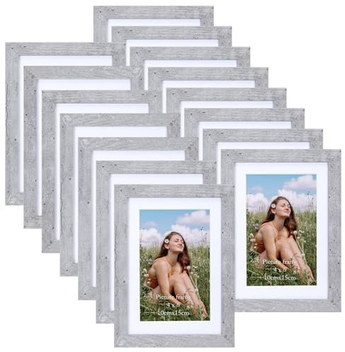 Vasemouh Grauer Bilderrahmen 15er-Set, für 10x15 Bilder mit Passepartout oder für Bilder 13x18 ohne Passepartout, Wand- und Tischaufstellung