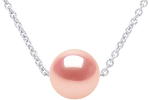 PEARLS & COLORS - Collier Chaîne Perle de Culture d'Eau Douce Ronde - Qualité AAA + - Argent 925 - Bijou Femme