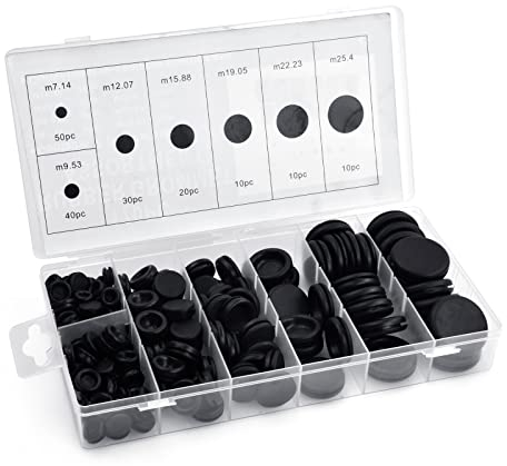 Cozlly 170 Stück Gummitülle Set, Gummi Kabeldurchführung wasserdicht, Blindstopfen Gummi, Gummistopfen Schwarz, Dichtungsring für Draht, Stecker, Kabel, Wasserleitung, Pumpe, Auto