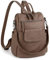 UTO Rucksack Damen Elegant mit Schultergurt Modischer Multifunktionsrucksack Schultertasche Herren PU Leder Backpack Kompartiment Reißverschluss Umhängetasche Schule Schulrucksack Handtasche Kaffee