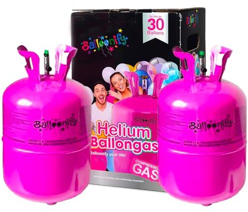 BALLOONIFY 2 Stück Helium Gasflasche 0,20m³ Helium für 30 Luftballons, Einwegflasche mit Heliumgas, deal für Geburtstag, Party, Hochzeit, Folien Luftballons | Einweg Gasflasche recyclebarem