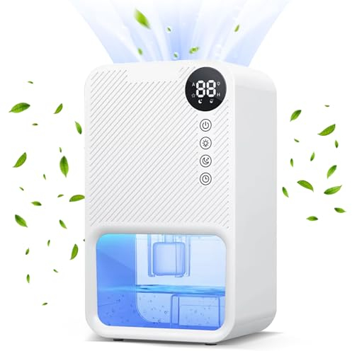 Luftentfeuchter Elektrisch, 1100ML Leiser Entfeuchter Elektrisch mit Überfüllungsschutz,Automatische Abschaltung, Timer, Schlafmodus, Automatisches Abtauen Ideal für Keller RV (Weiß)