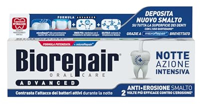 Biorepair, Advanced Zahnpasta für die Nacht, intensiv gegen Erosion, 12 Packungen à 75 ml, schützt und repariert den Zahnschmelz, antibakteriell, mit MicroRepair, Zink PCA und Xylitol für einen