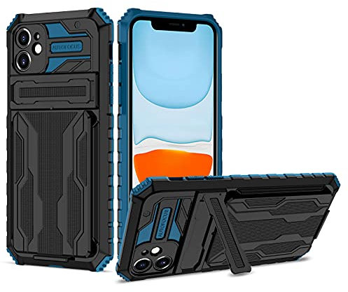 Knoowcase for iPhone 11 Case Military Grade Shockproof Phone Case with Kickstand Detachable Card Holder Heavy Duty Protective Hard PC Shell Soft TPU Bumper Cover for iPhone 11, Blue