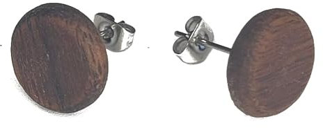 Kleine Abgerundete Ohrstecker mit Verschluss 12 mm, edles Holz mit schöner Maserung, handgemacht aus Echtholz, hautverträglicher Edelstahl (Walnuss)
